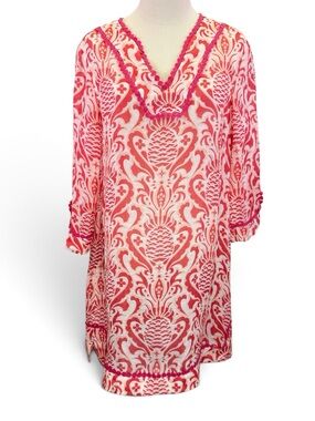 Kate Spade Women Live Colorfully Pink White Pineapple Pattern Tunic Dress Size M